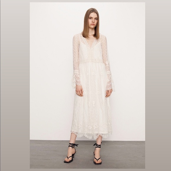 Zara Dresses & Skirts - ZARA Embroided Ecru Midi Dress (Brandnew with tag)
